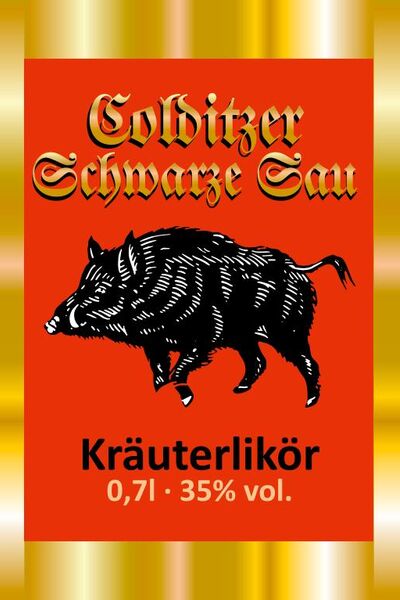 Etikett Kräuterlikör "Colditzer Schwarze Sau"